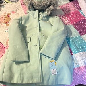 Cat & Jack Light Green Puffer Jacket with Faux Fur Hood